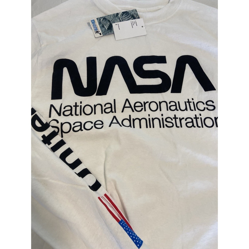 Men's NASA - BUZZALDRIN 100% Cotton White‎ Long Sleeve T-Shirt-New-Size S